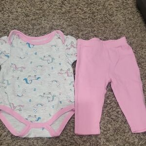 Rene Rofe Pink and Gray Unicorn Baby Set